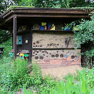 NaturGut Ophoven: Bienenhaus mit Lehmwand und -boden